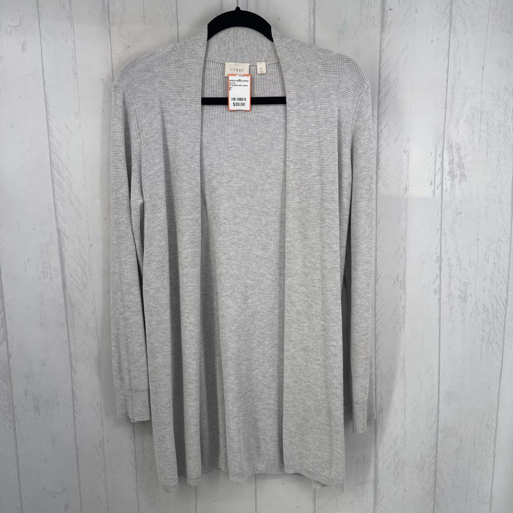 M waffle knit open front cardi