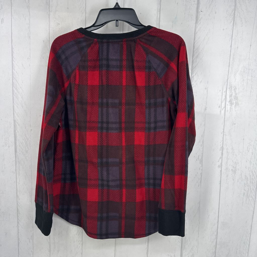 M fleece plaid v-neck l/s top