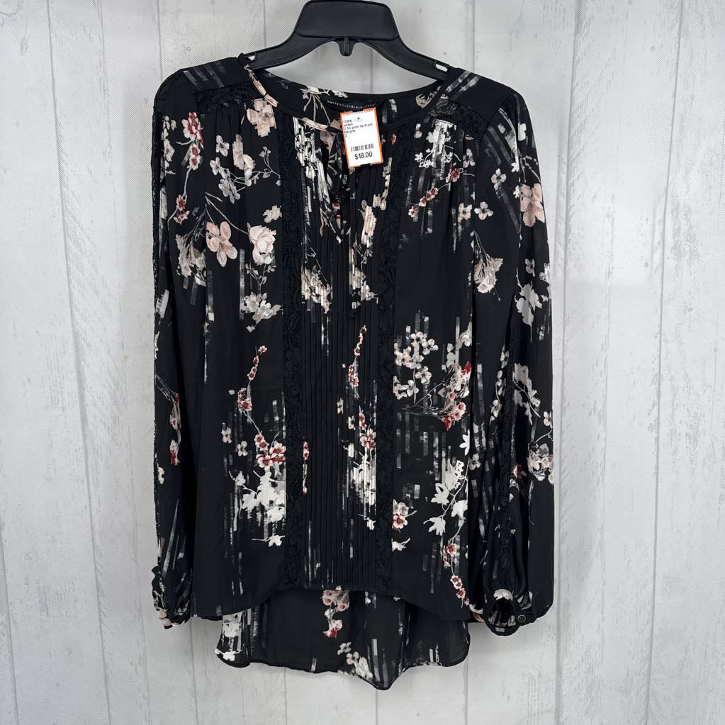 2 flo print tie-front l/s top
