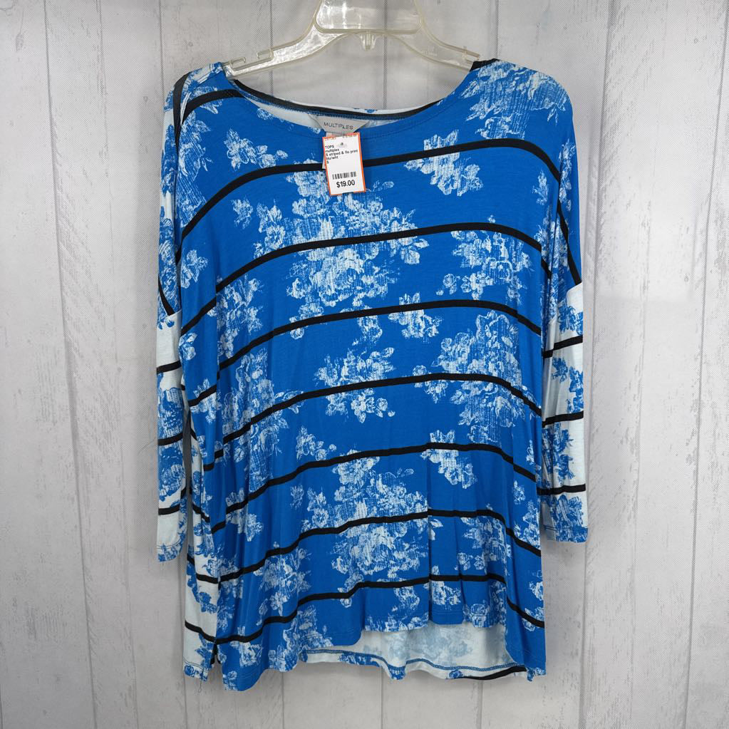 S striped & flo print drop shoulder top