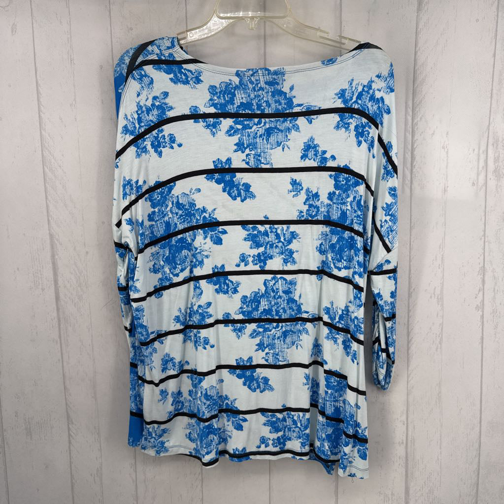 S striped & flo print drop shoulder top
