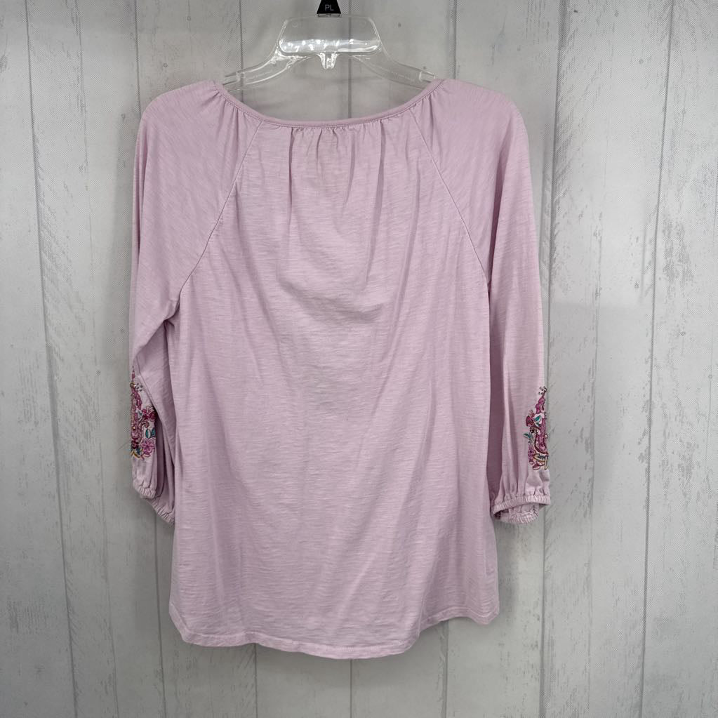 Mp paisley embroidered notch neck 3/4 slv top