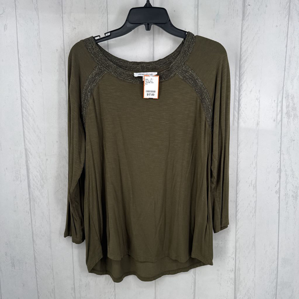 L metallic knit accent 3/4 slv tee