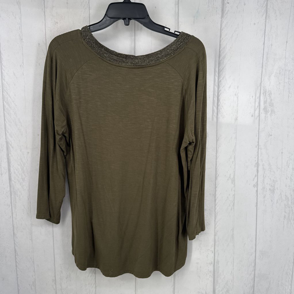 L metallic knit accent 3/4 slv tee