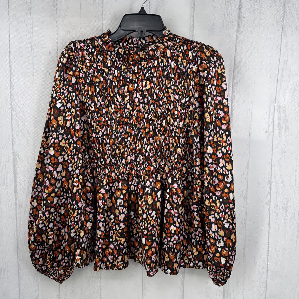 M colorful smocked l/s peplum top