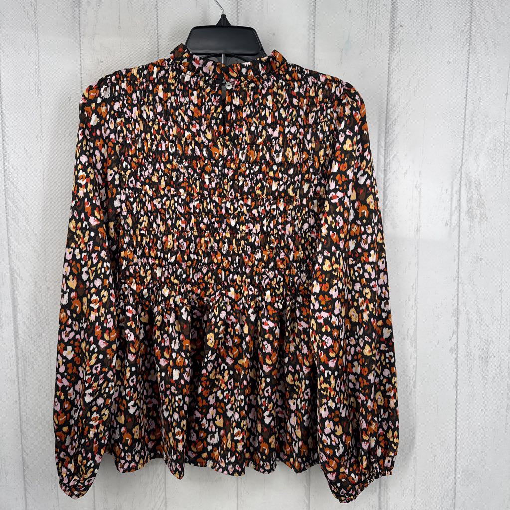 M colorful smocked l/s peplum top