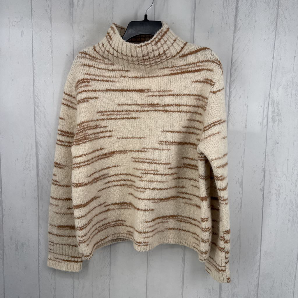 L striped mock neck sweater