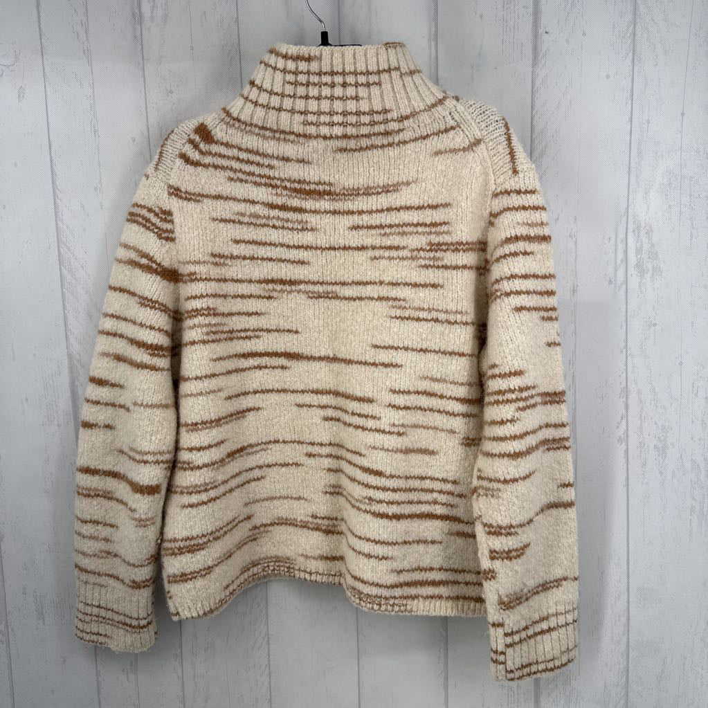 L striped mock neck sweater