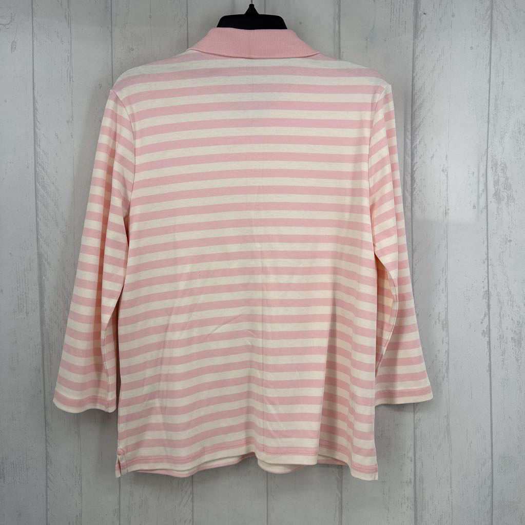 M striped quarter button down l/s top