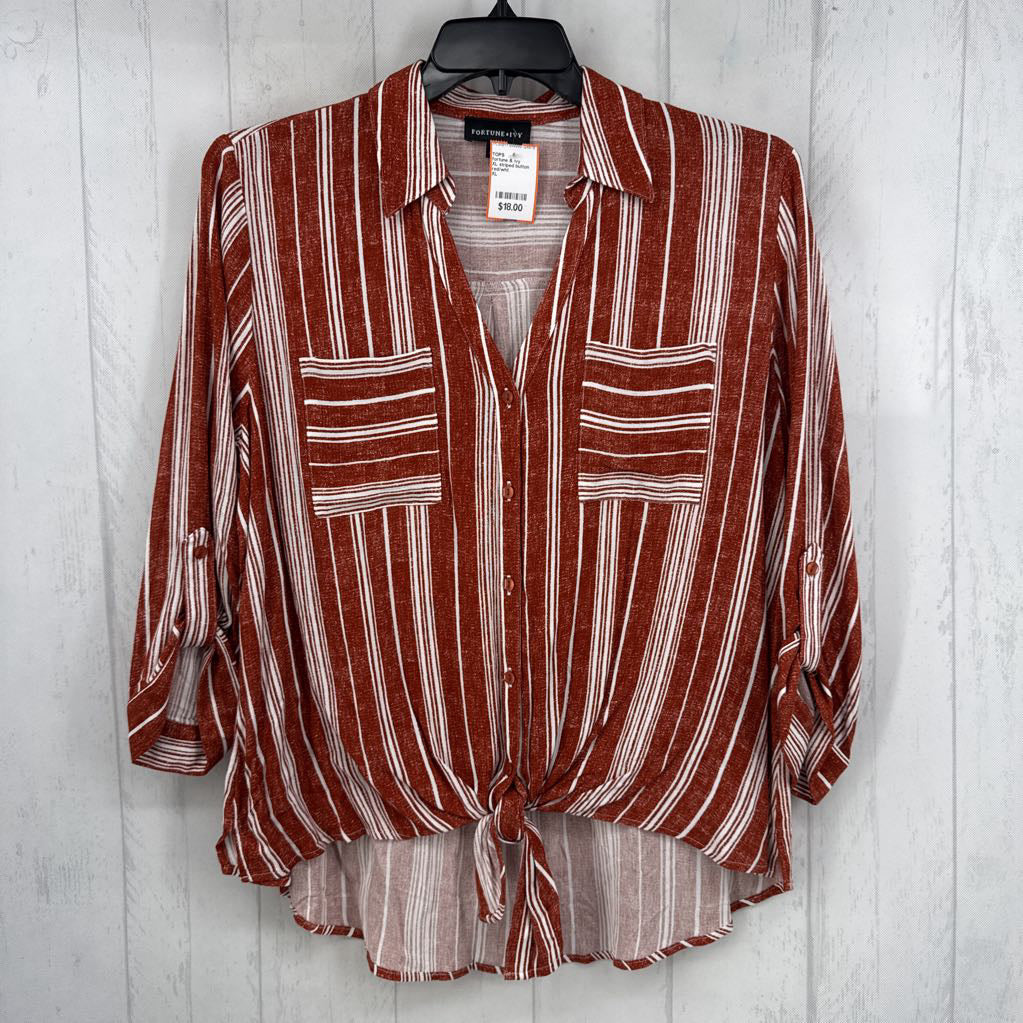XL striped button down 3/4 slv top