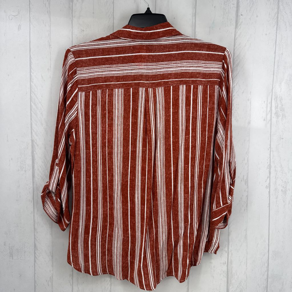 XL striped button down 3/4 slv top