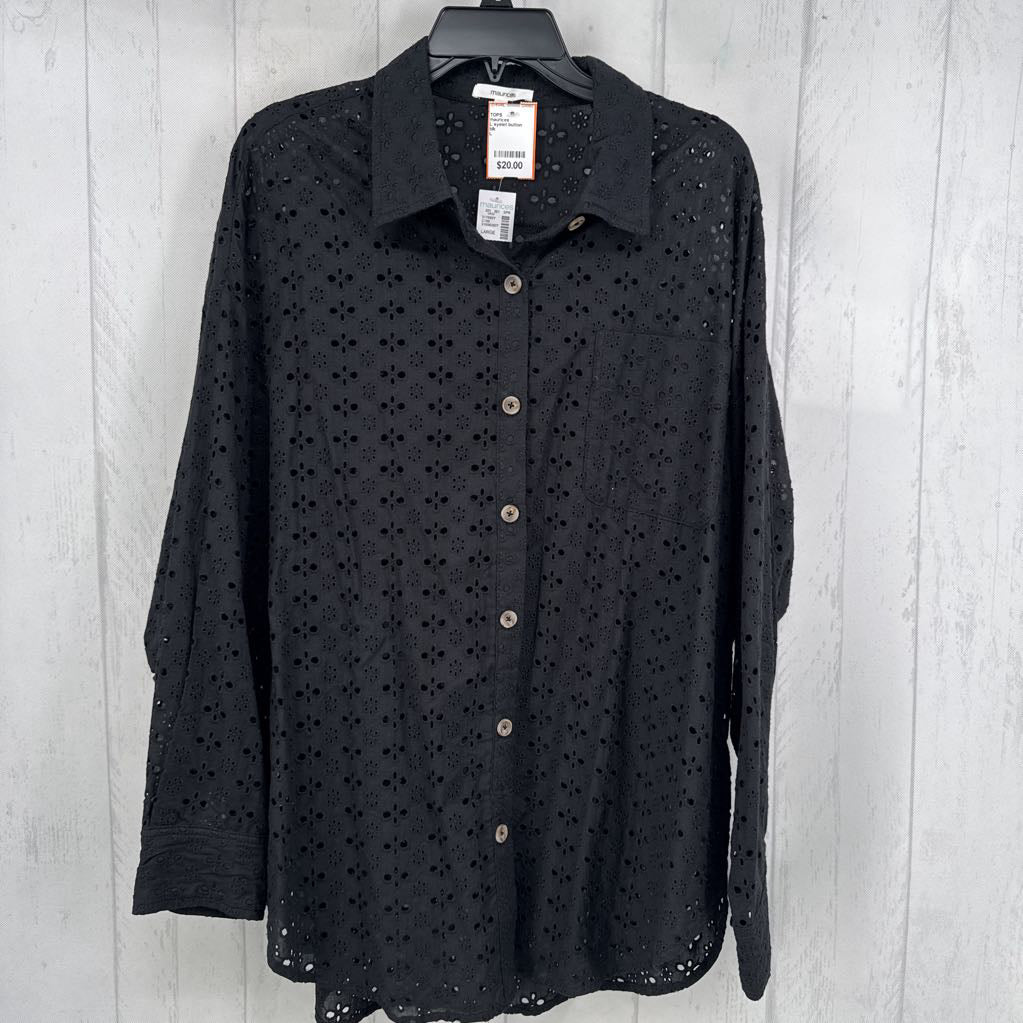 L eyelet button down l/s top