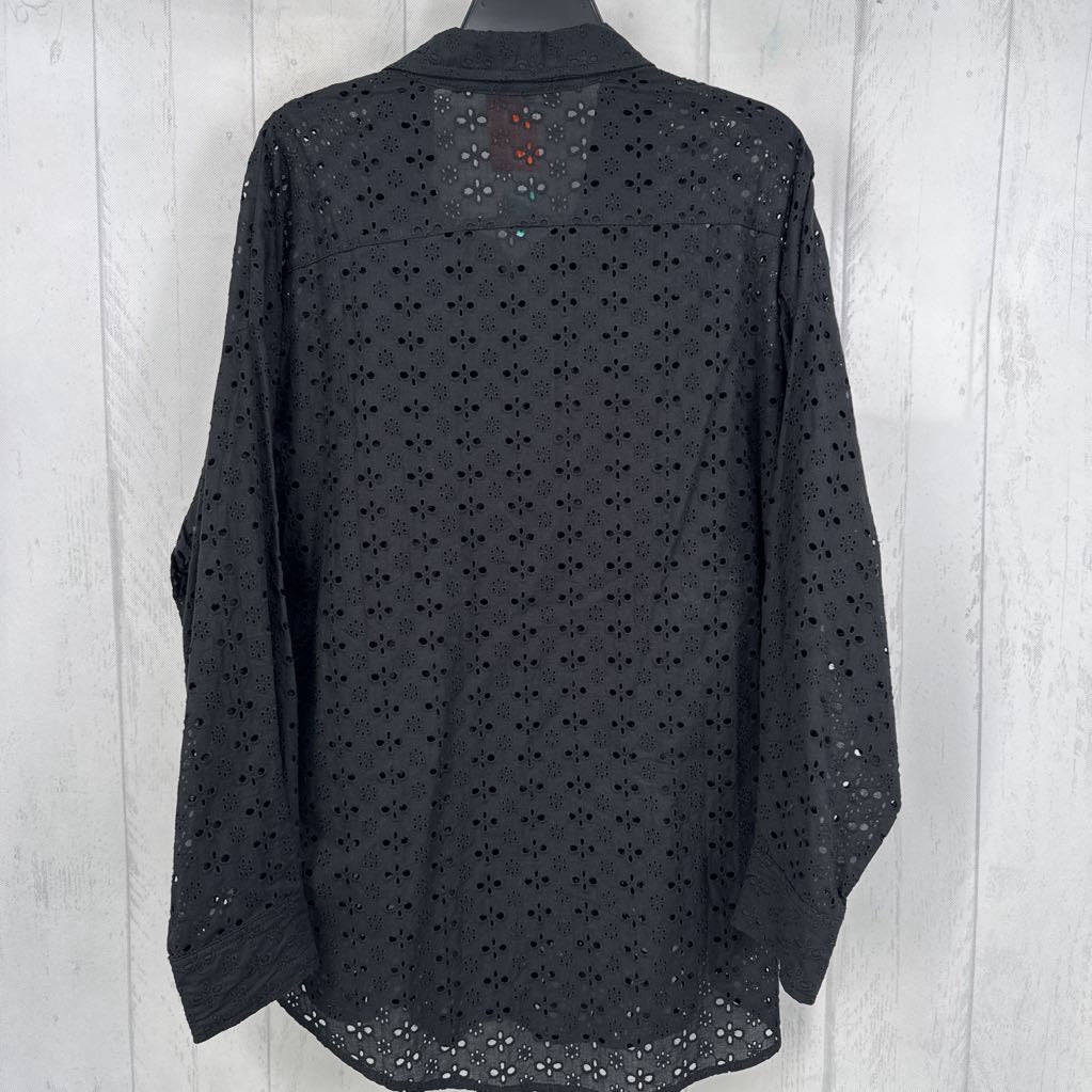 L eyelet button down l/s top