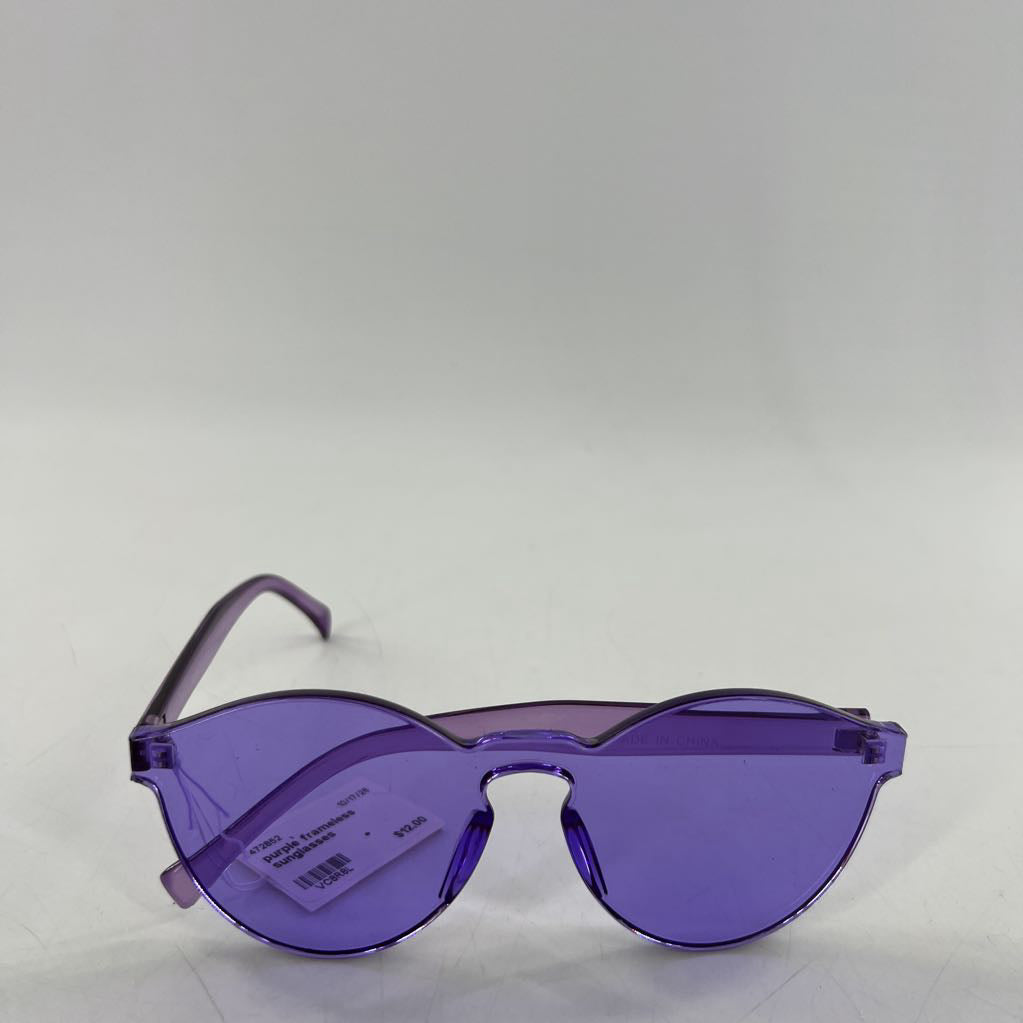 purple frameless sunglasses