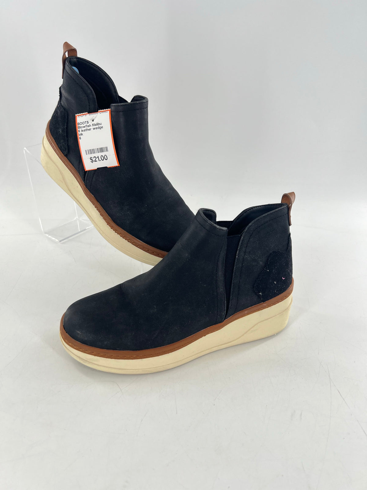 6 leather wedge heel boot