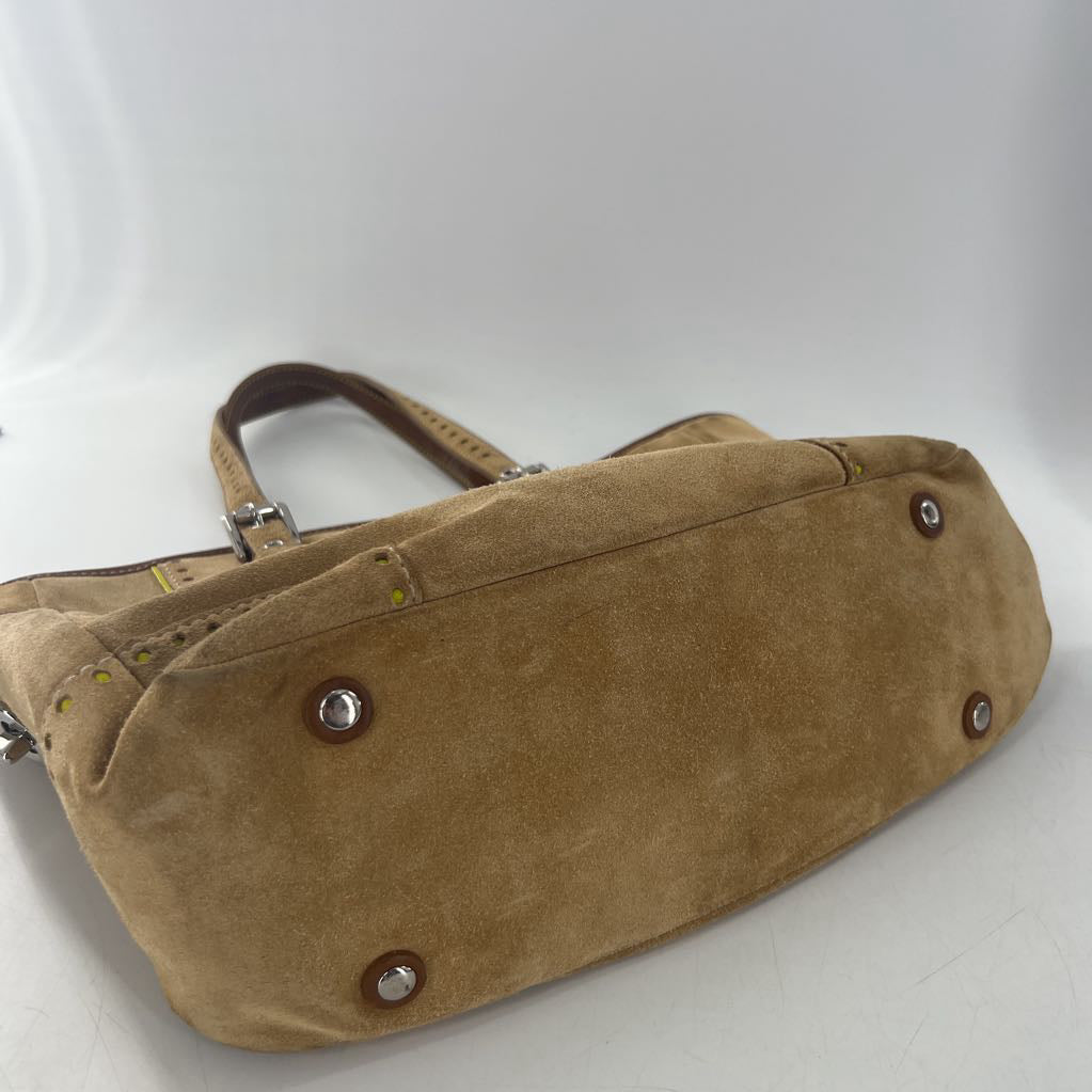 vintage suede tote bag w/ matching wristlet & cleaning kit