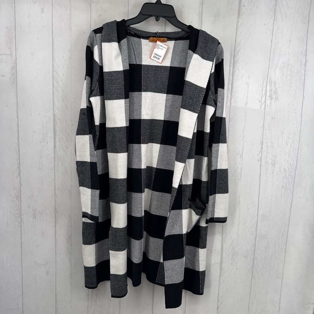 M buffalo plaid hooded open front cardi