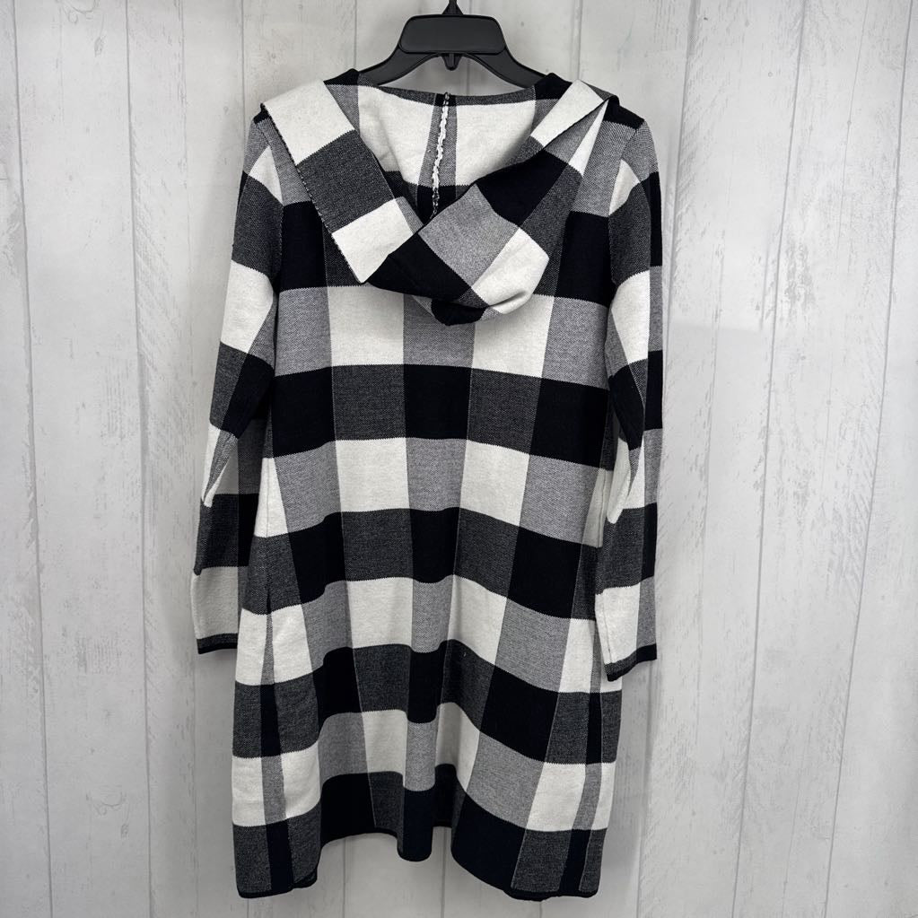 M buffalo plaid hooded open front cardi