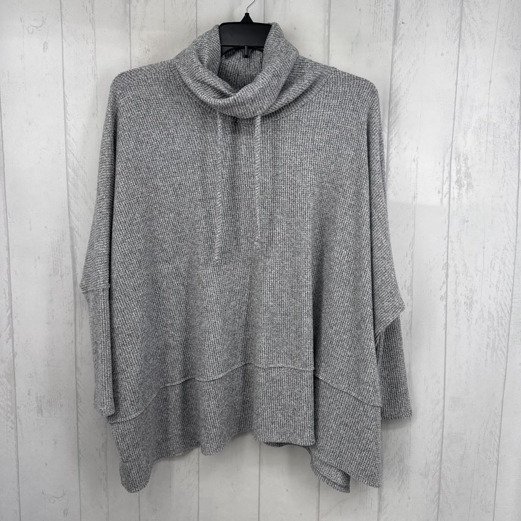 M waffle knit cowl neck dolman slv top