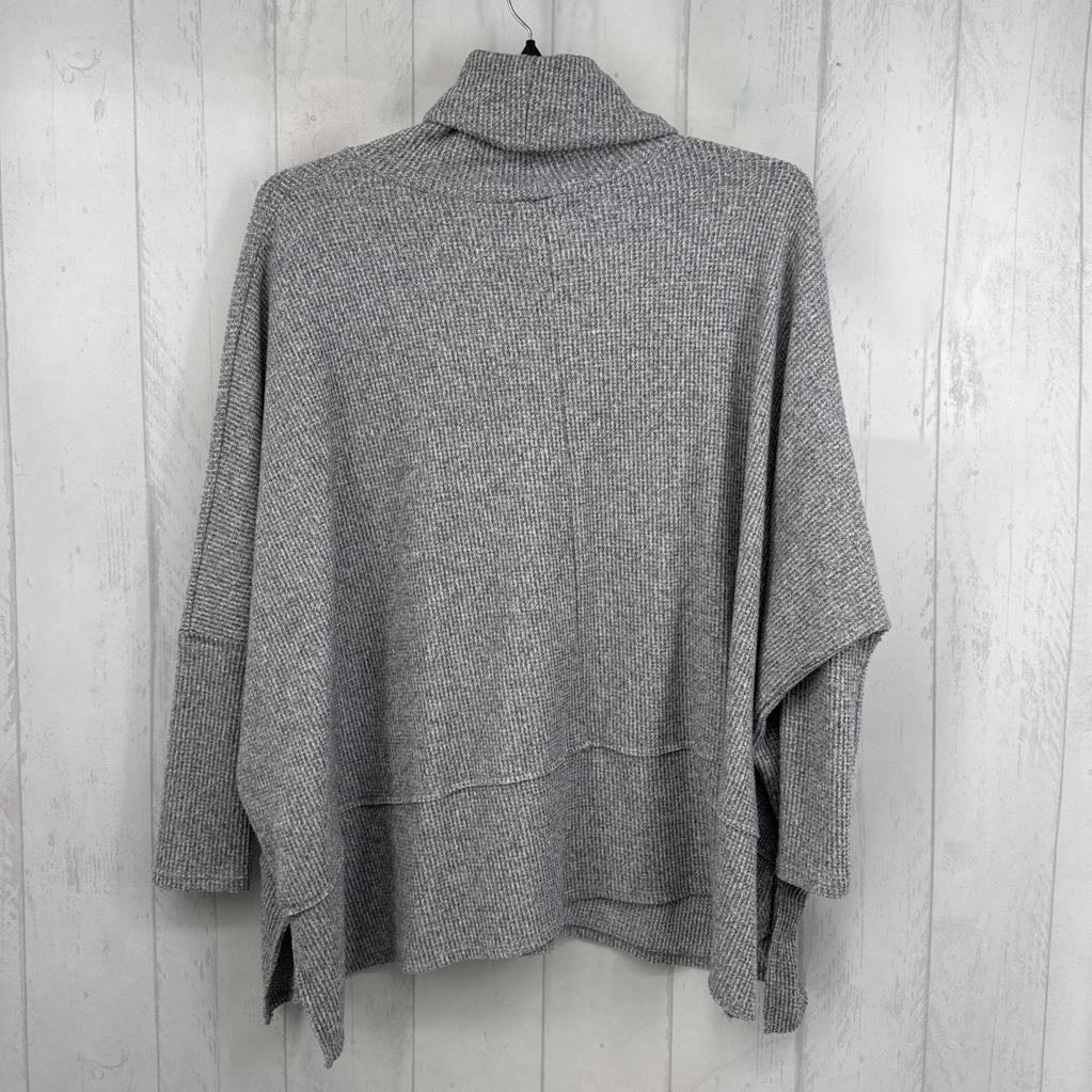 M waffle knit cowl neck dolman slv top