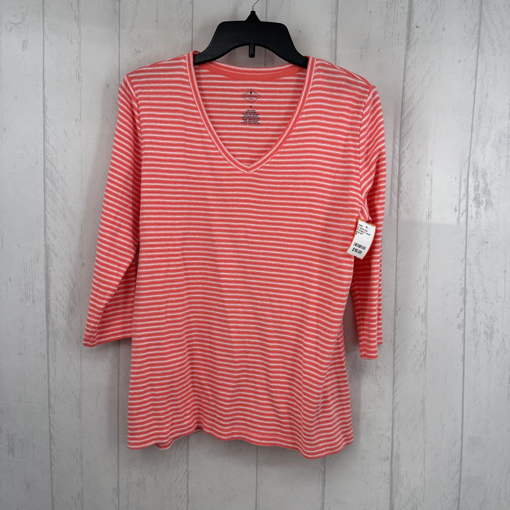 M striped v-neck 3/4 slv tee