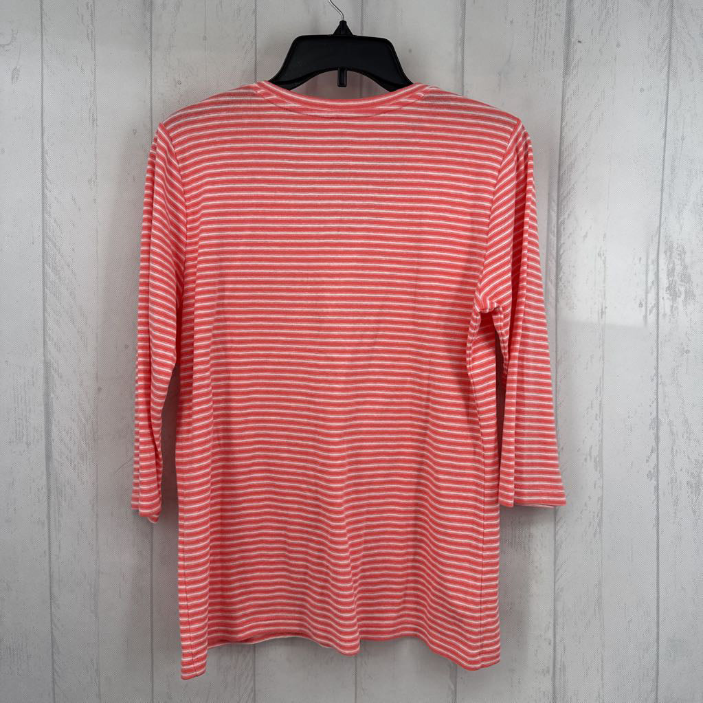 M striped v-neck 3/4 slv tee