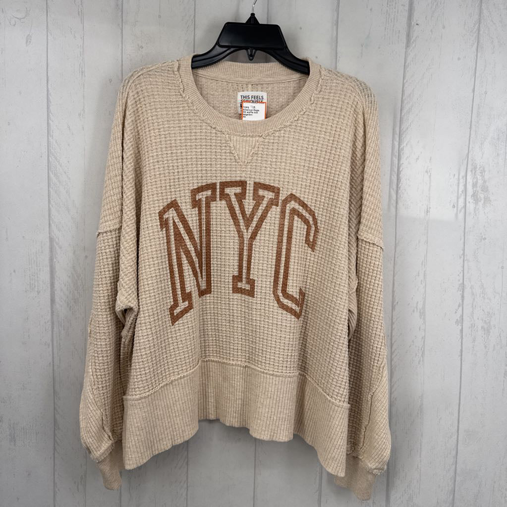 XS waffle knit graphic l/s top-nyc
