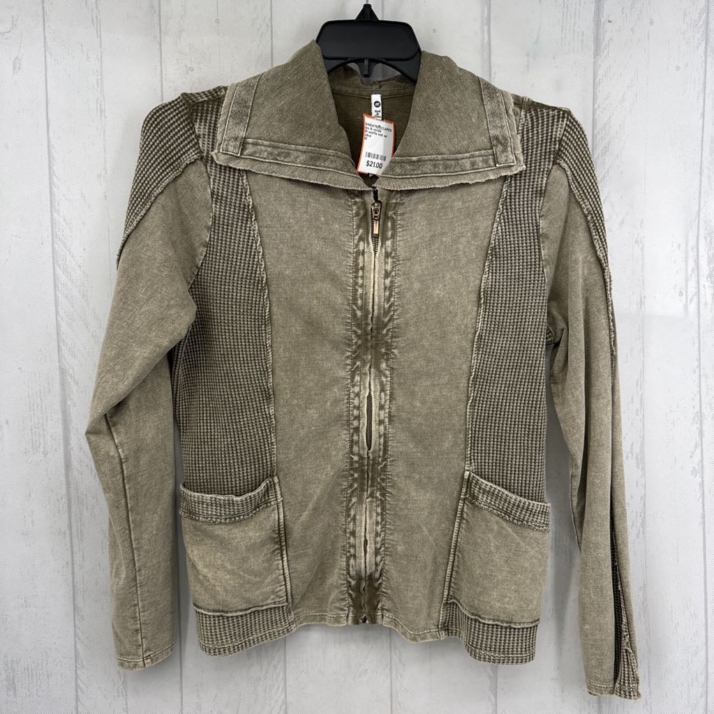M waffle knit w/ collar zip-up sweatshirt