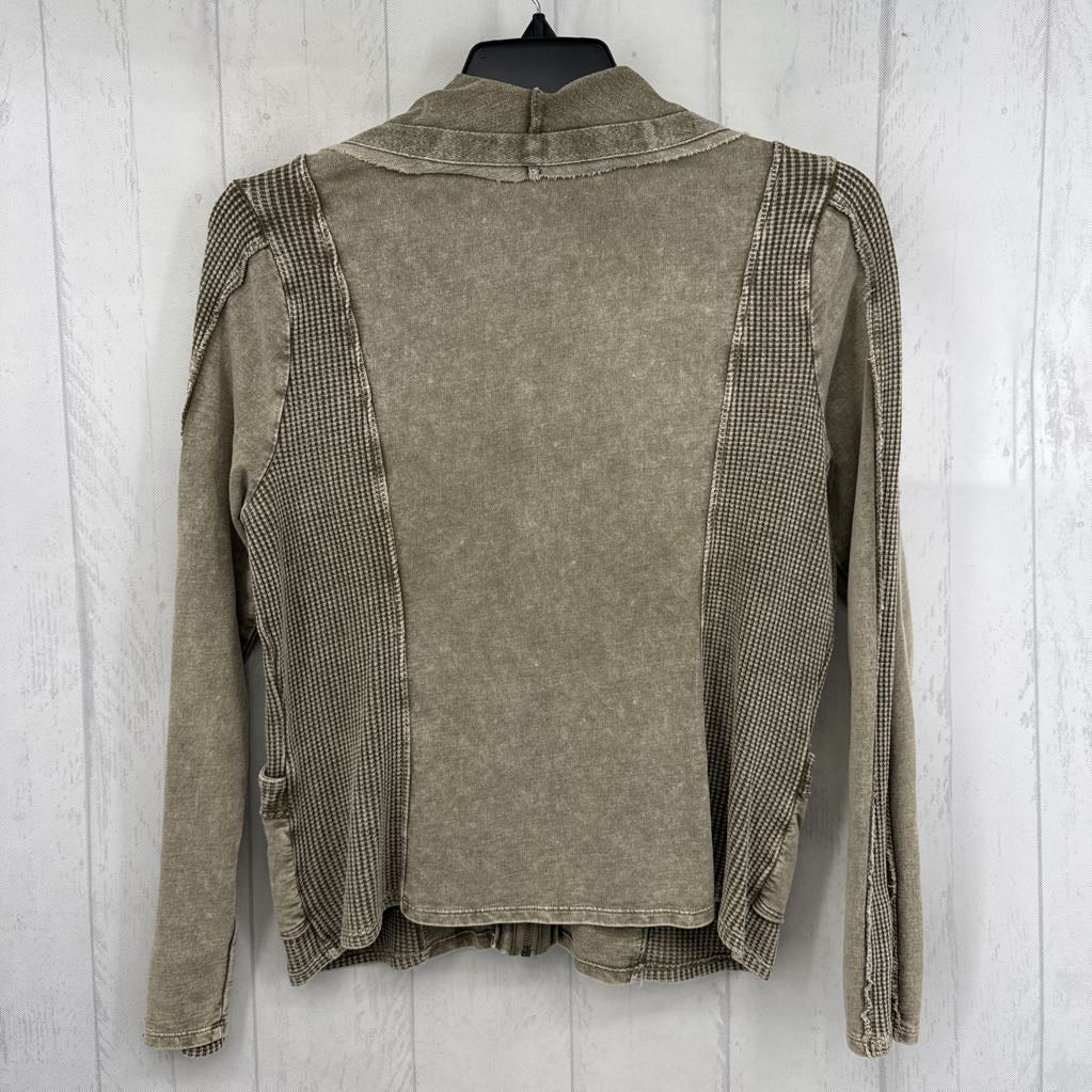 M waffle knit w/ collar zip-up sweatshirt