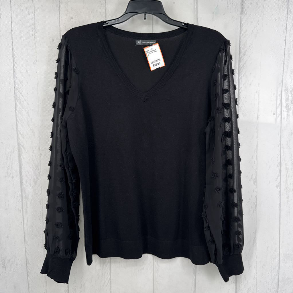 L textured sheer slv v-neck top l/s