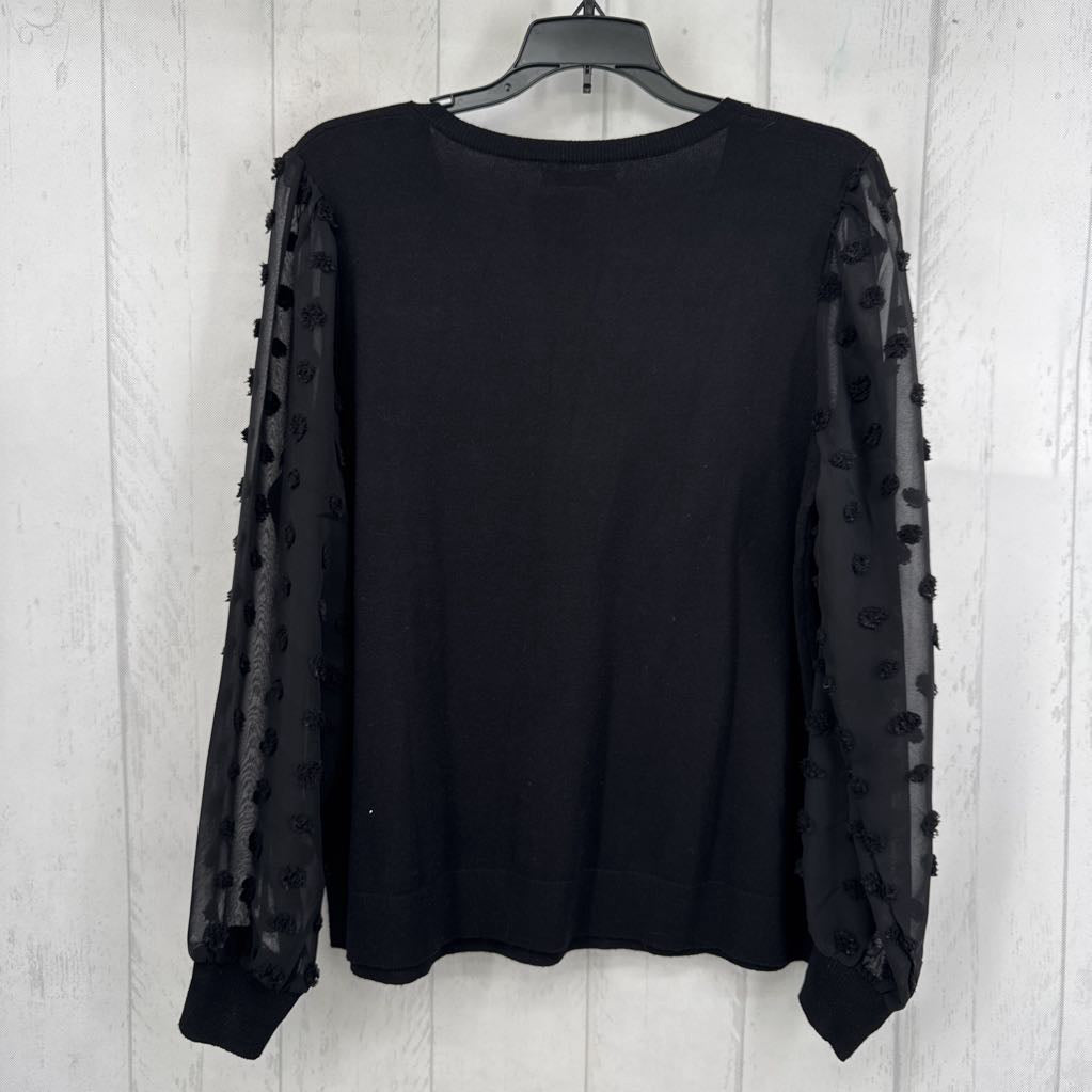 L textured sheer slv v-neck top l/s