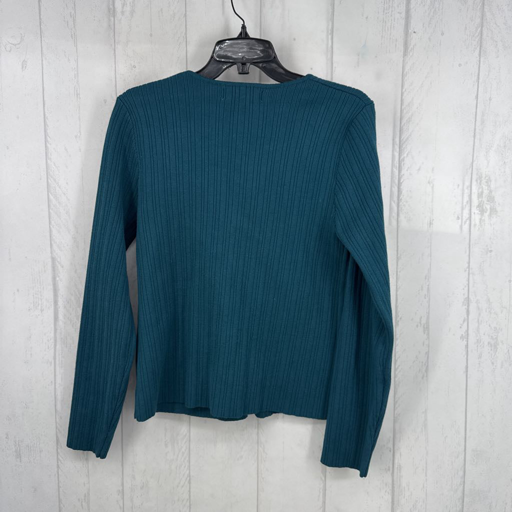 L rib knit button down l/s top