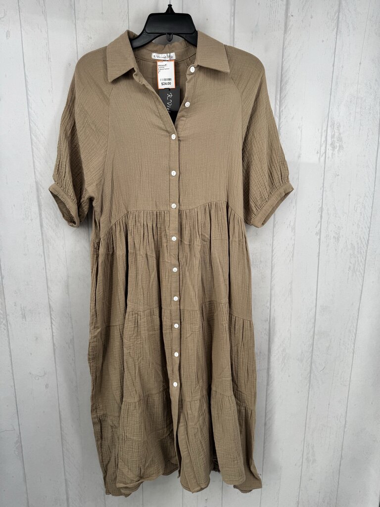 S gauze button down tiered s/s dress