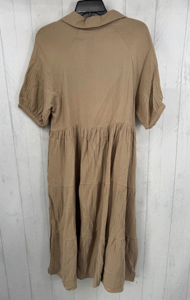 S gauze button down tiered s/s dress