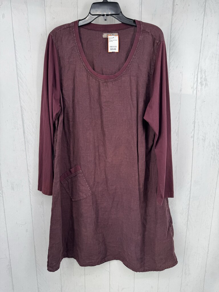 L scoop neck linen l/s dress