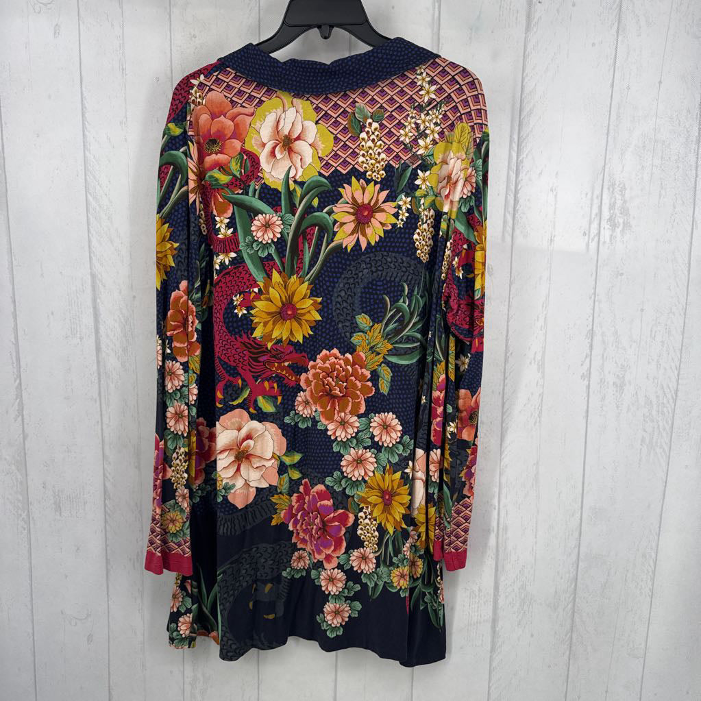 XL flo print split neck l/s tunic