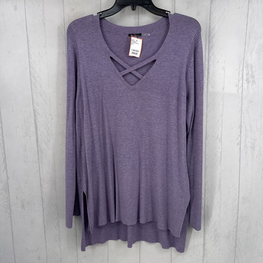 L criss cross v-neck l/s knit top
