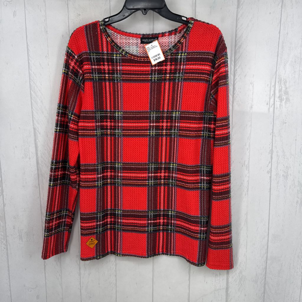 L plaid waffle knit l/s top