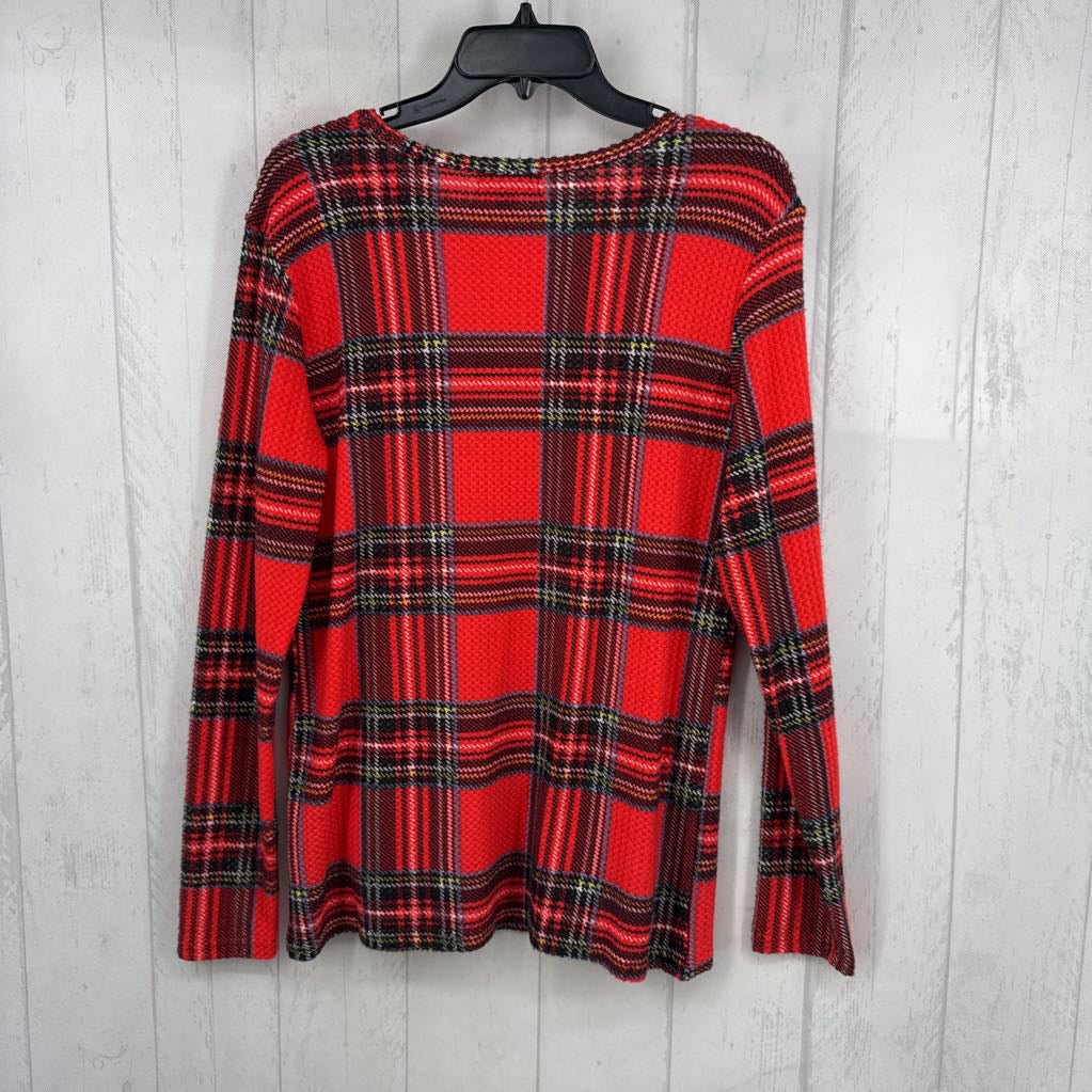 L plaid waffle knit l/s top