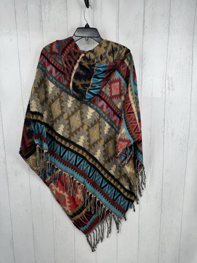 O/S hooded fringe poncho