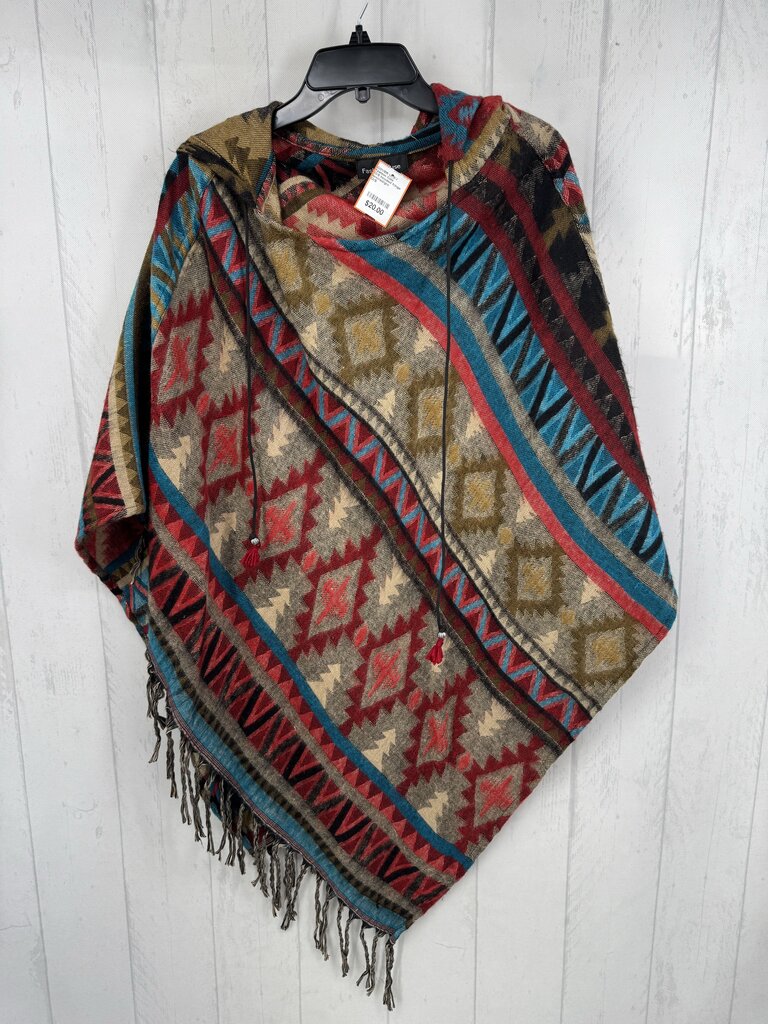 O/S hooded fringe poncho