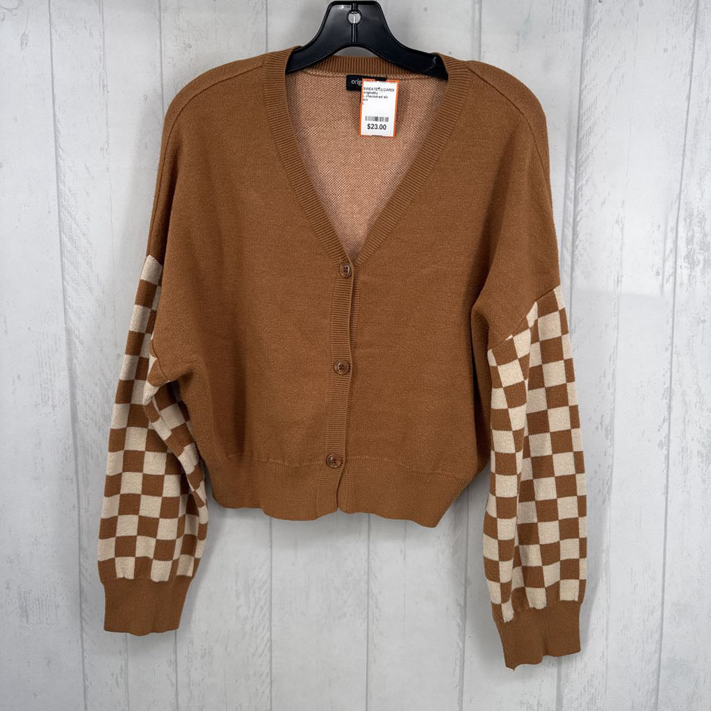 L checkered slv button down cardi