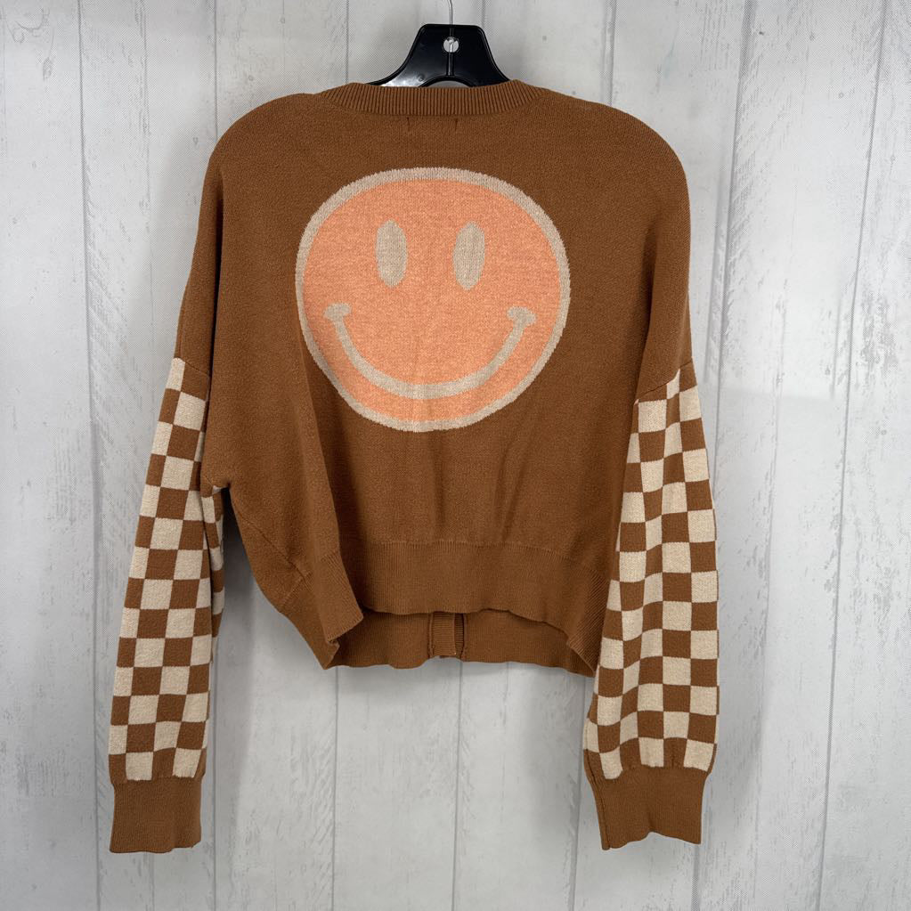 L checkered slv button down cardi