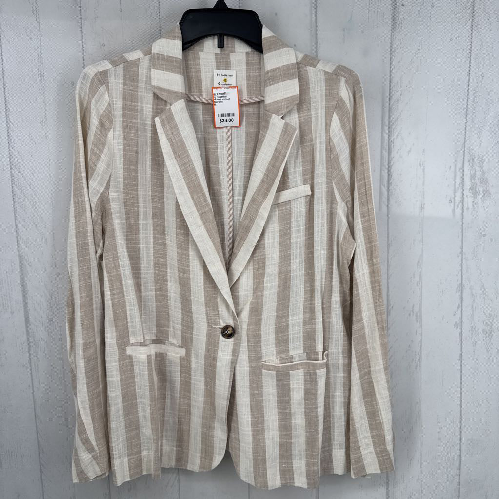M linen striped blazer