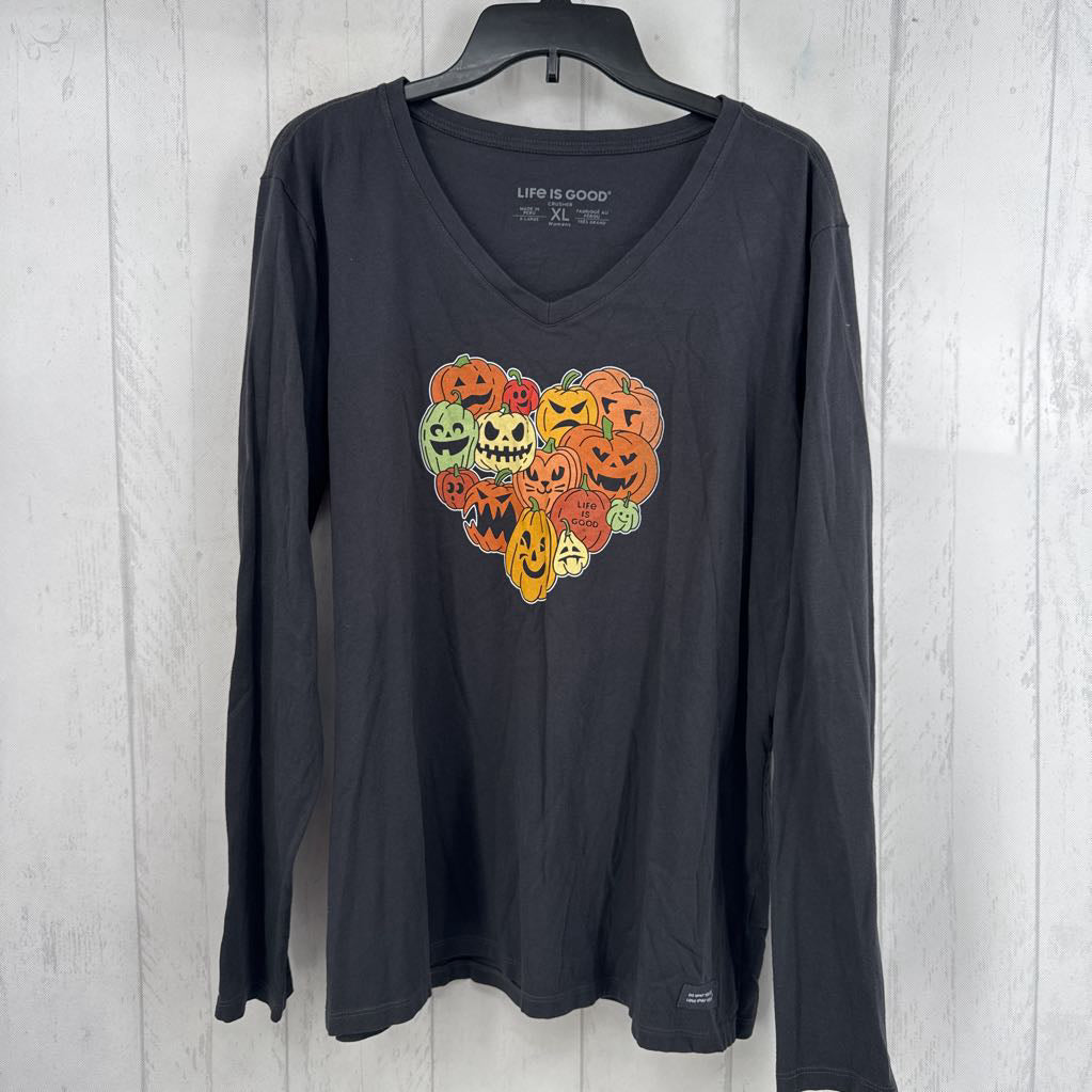XL v-neck graphic l/s tee-pumpkins