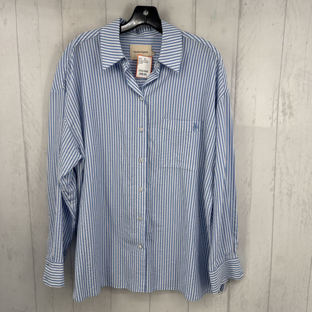 S striped button down l/s top