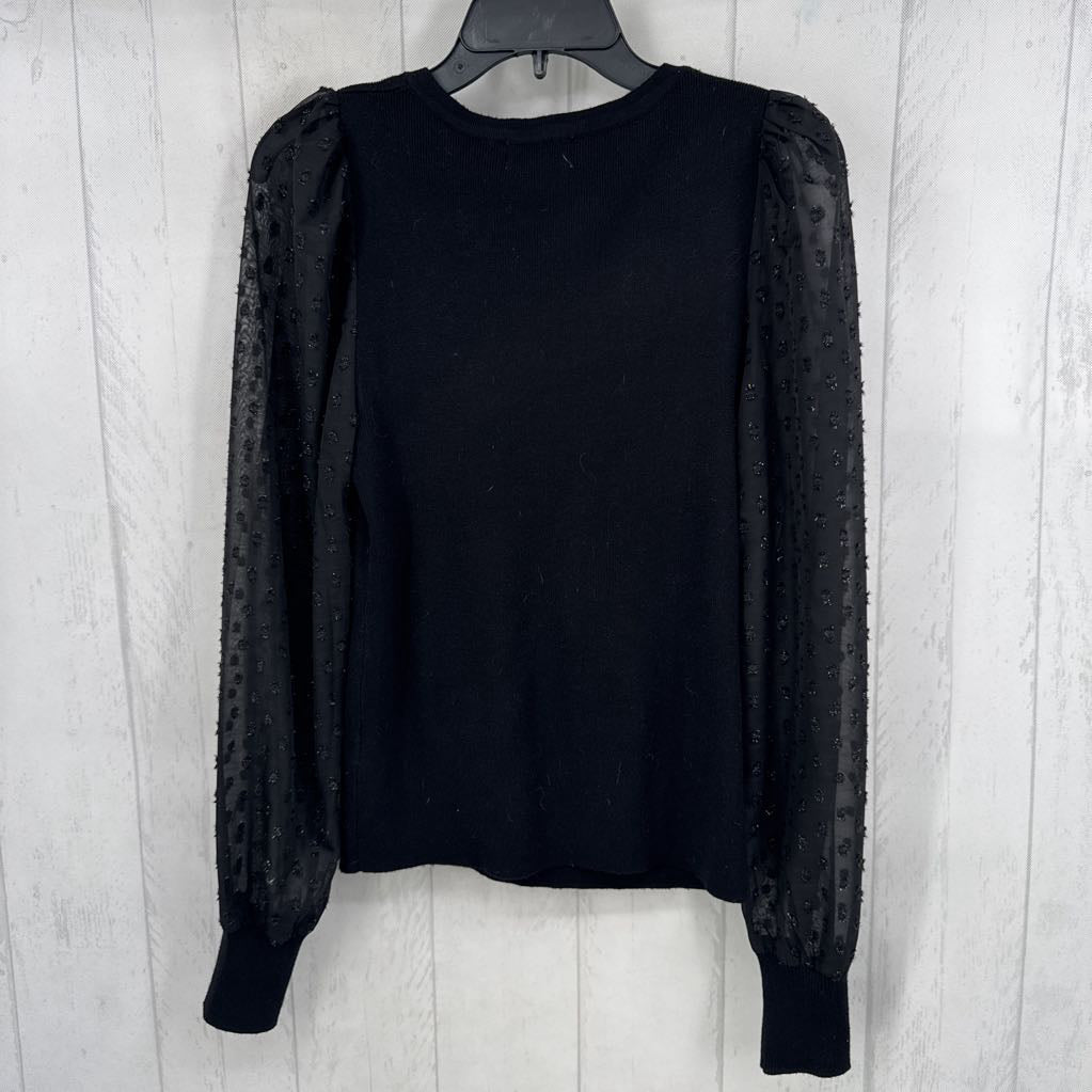 L rib knit sheer slv top l/s