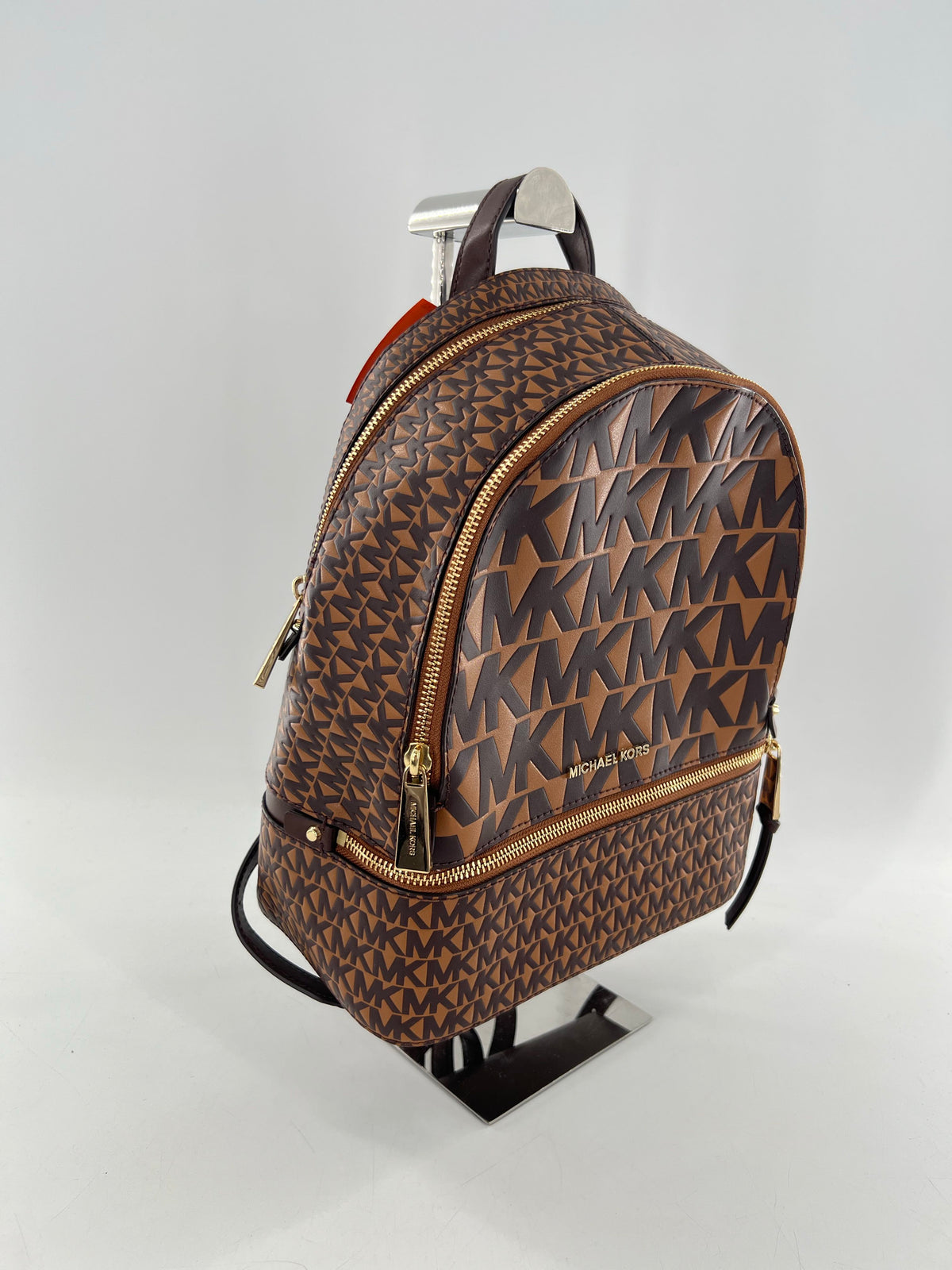 R328 monogram logo double zip med backpack