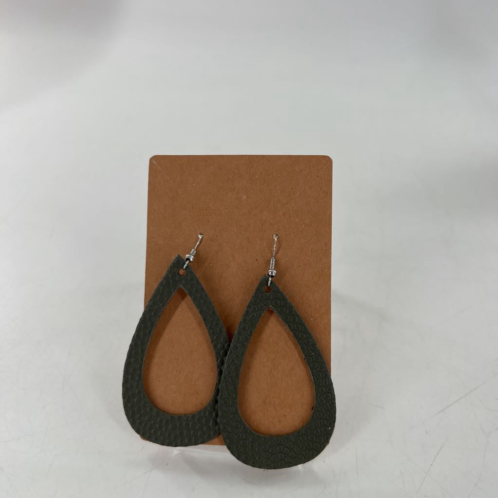 olive leather teardrop dangle earrings