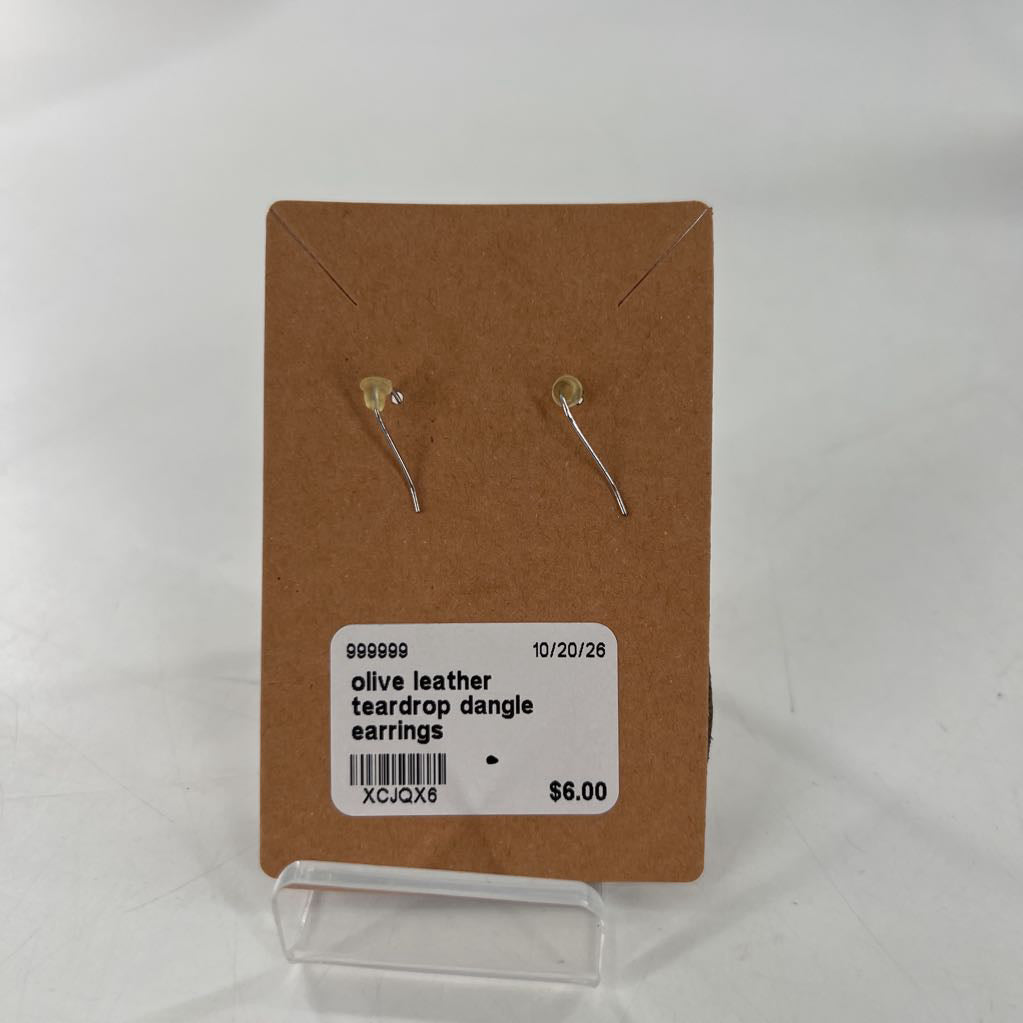 olive leather teardrop dangle earrings